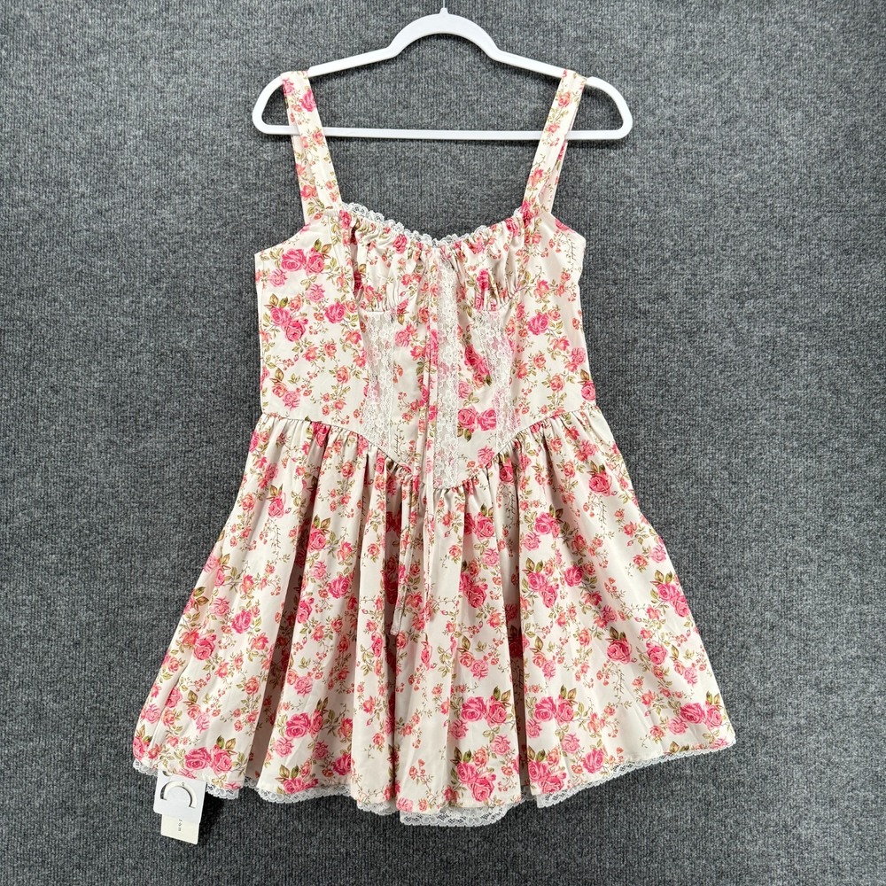 Commense Dress Womens XL Pink Floral A-Line Coquette Milkmaid Romantic Soft Girl